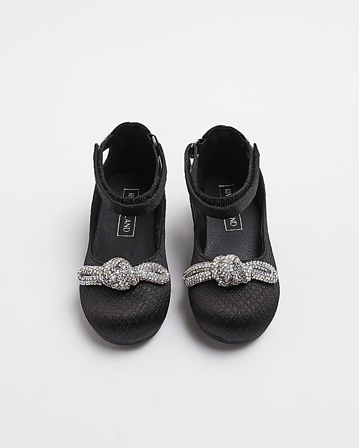 Mini girls Black Satin Bow Ballerina shoes