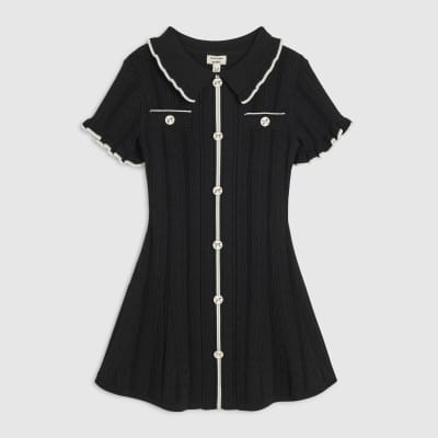 Mini Girls Black Scallop Knitted Dress