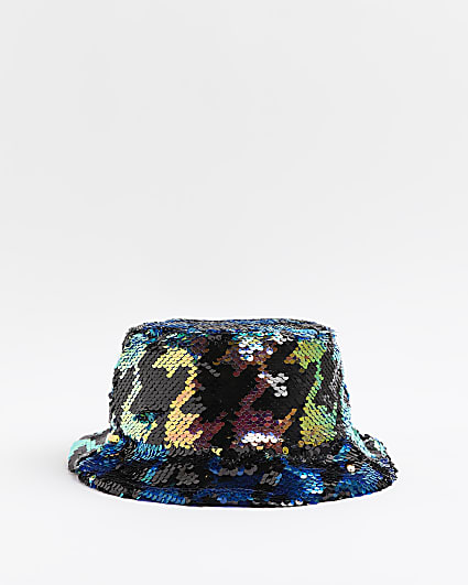 Mini Girls Black Sequin Bucket Hat