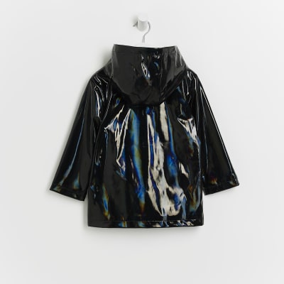 Mini girls black shower resistant rain coat River Island