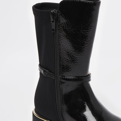 Mini girls black snaffle buckle boots
