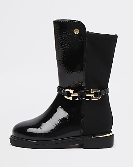 Mini girls black snaffle buckle boots