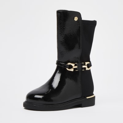 Mini girls black snaffle buckle boots