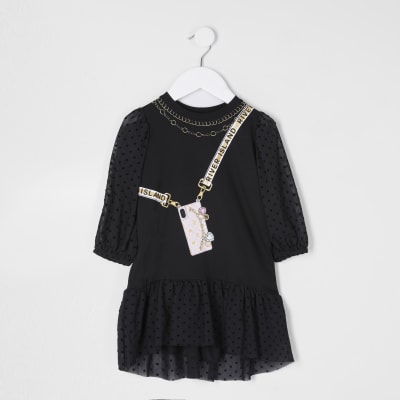 river island black spot dress