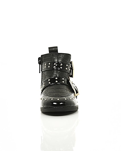 360 degree animation of product Mini girls black stud buckle ankle boots frame-4