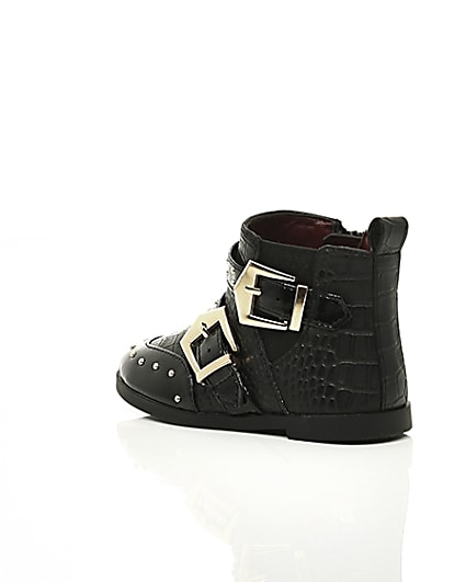 360 degree animation of product Mini girls black stud buckle ankle boots frame-19