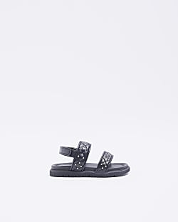 Mini girls black stud embellished sandals
