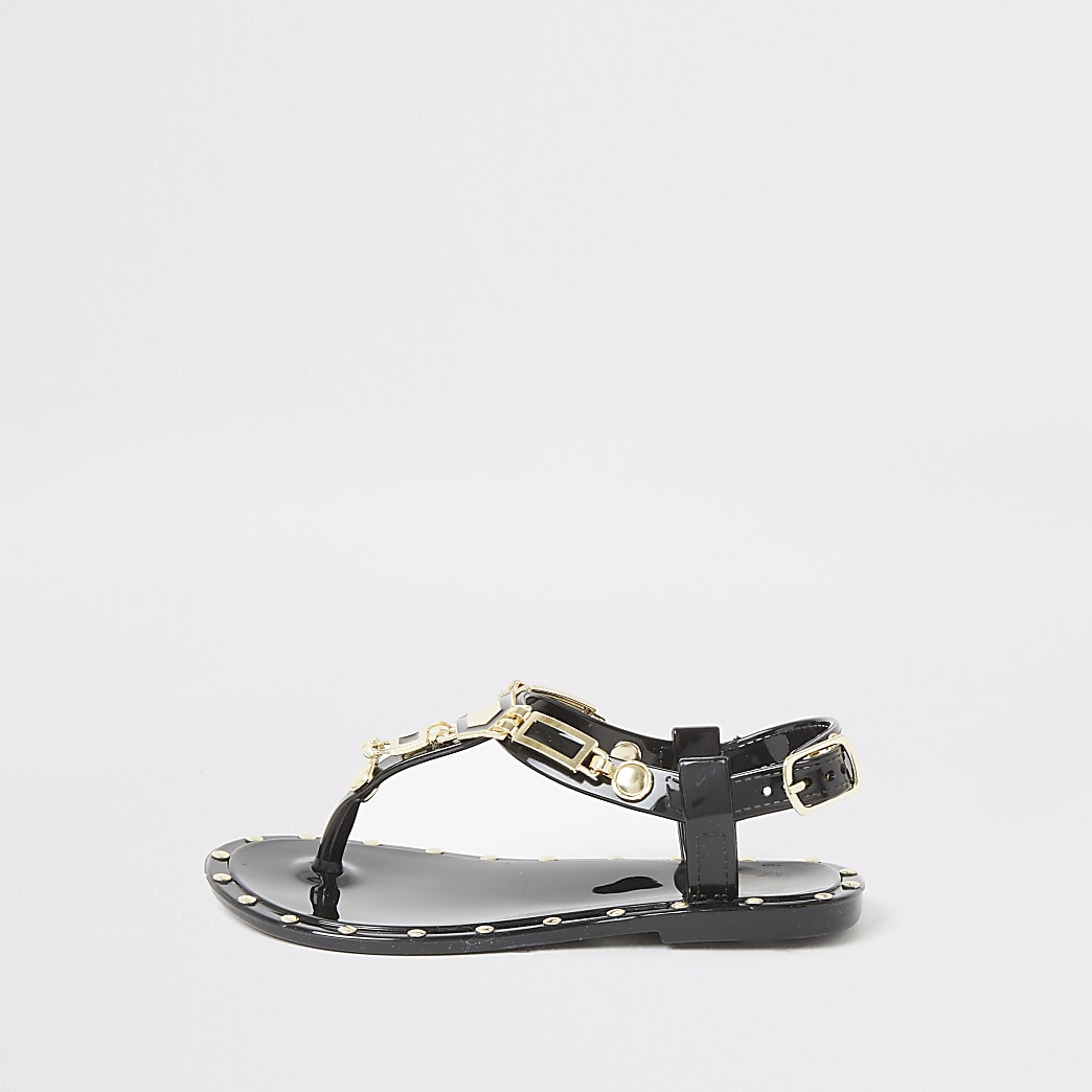 Verbazingwekkend Mini - Zwarte jelly sandalen met studs voor meisjes | River Island QG-66