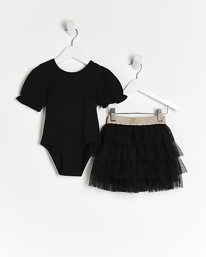 Mini girls black tutu skirt outfit