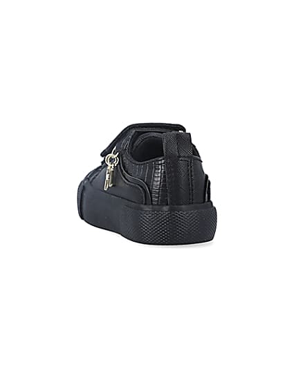 360 degree animation of product Mini girls black velcro trainers frame-8