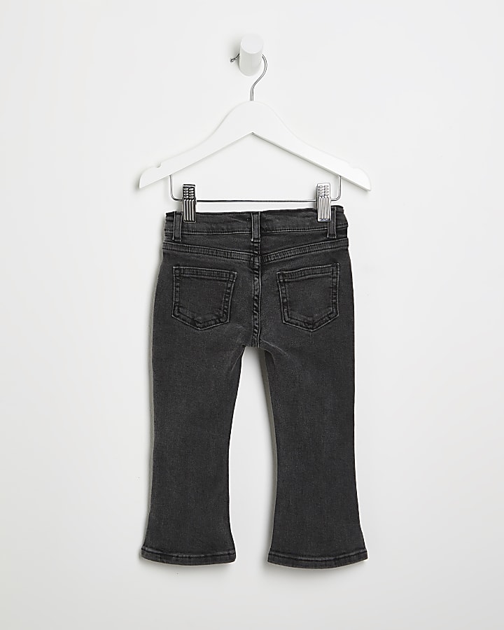 Mini girls black washed flared jeans