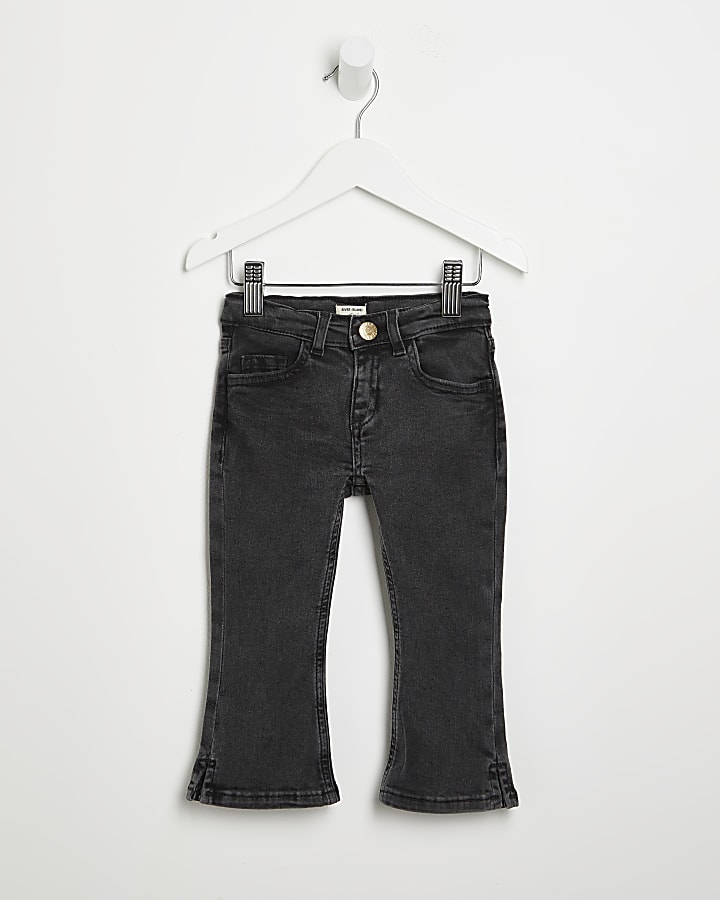 Mini girls black washed flared jeans