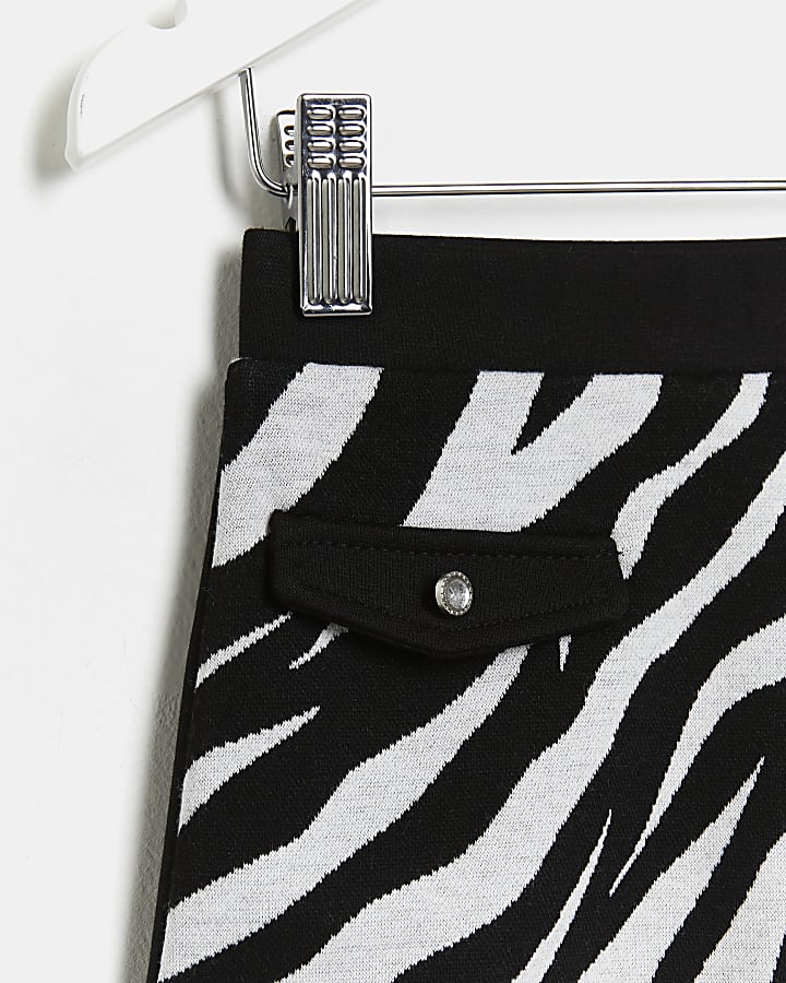 Mini girls black zebra print skirt