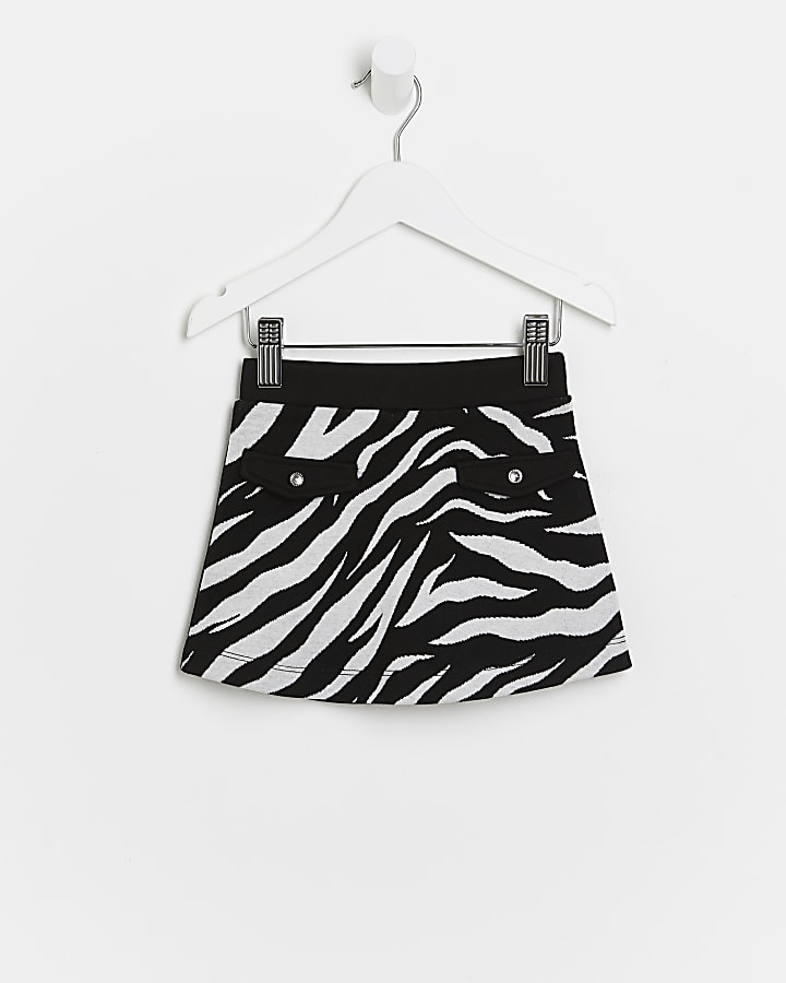 Mini girls black zebra print skirt