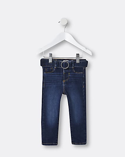 Mini girls blue belted Molly skinny jeans