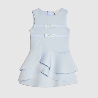 Mini Girls Blue Bow Frill Dress