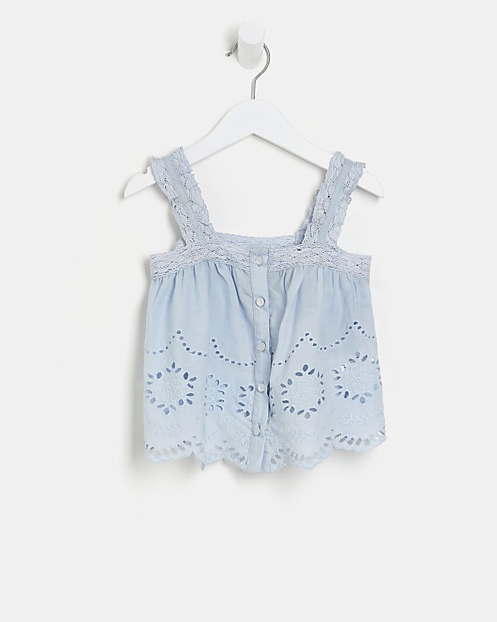 Mini girls blue button front cami top