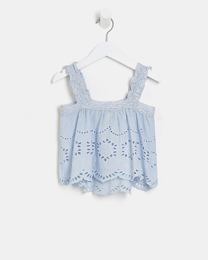 Mini girls blue button front cami top