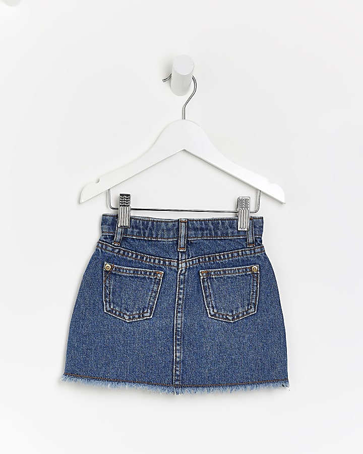 Mini girls blue button front denim mini skirt
