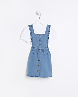Mini girls Blue chambray Pinafore Dress