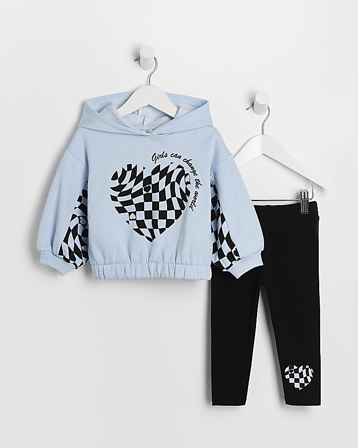 Mini girls blue checkerboard hoodie outfit
