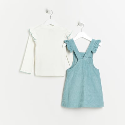 Mini Girls blue cord pinafore dress outfit