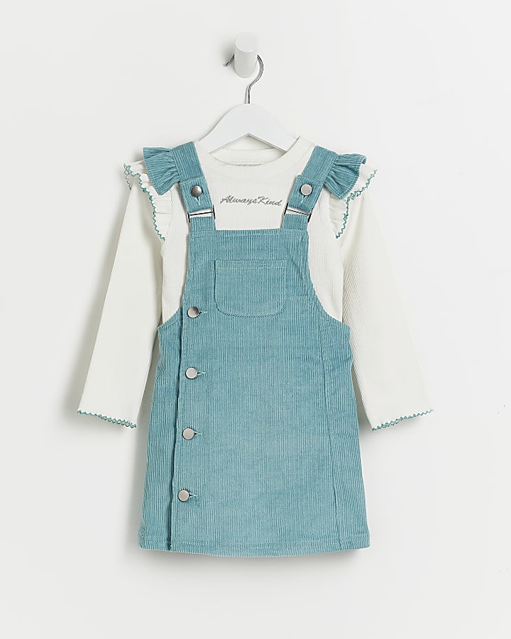 Mini Girls blue cord pinafore dress outfit