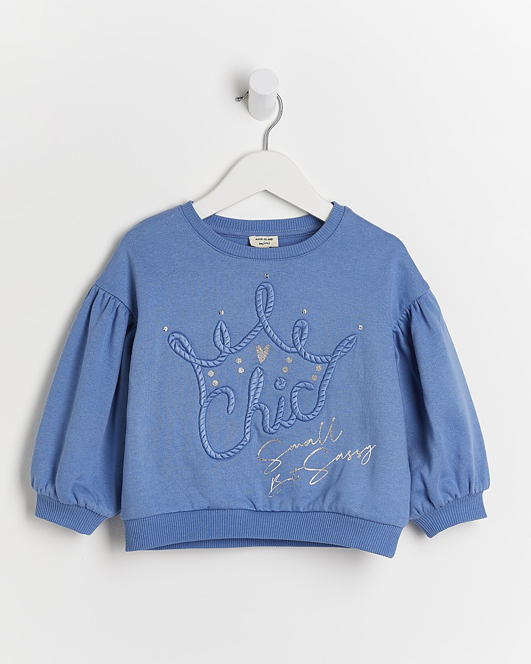 Mini girls blue crown embroidery sweatshirt