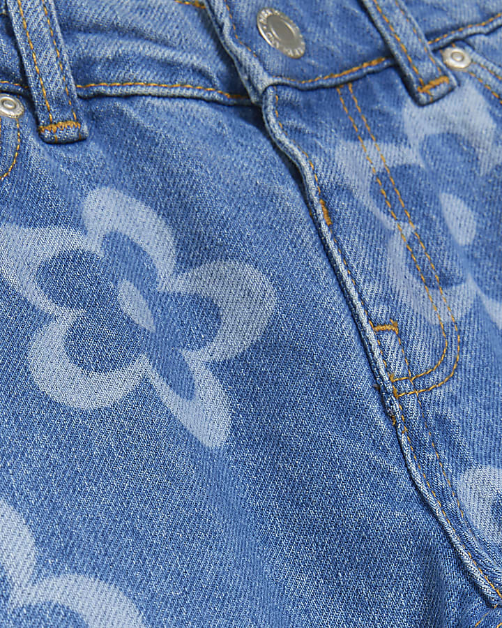 Mini girls blue denim floral print Mom Jeans