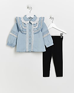 Mini Girls Blue Denim Frill Shirt outfit