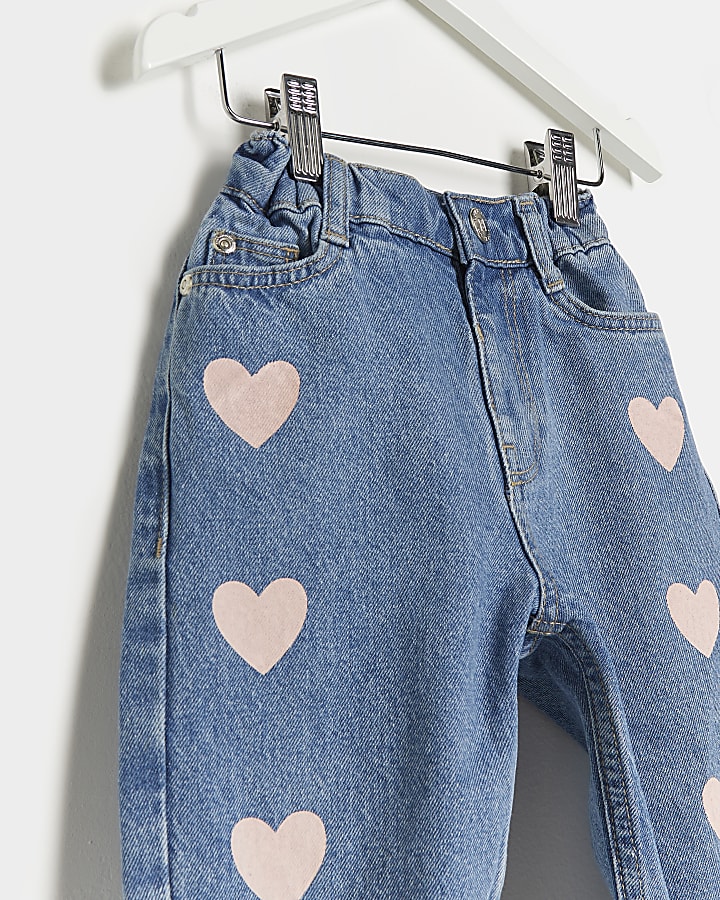 Mini girls blue denim heart Mom jeans