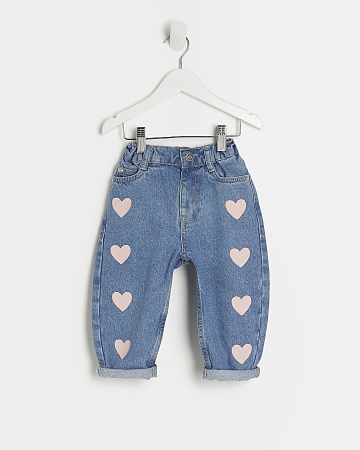 Mini girls blue denim heart Mom jeans