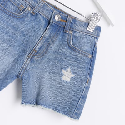 Mini Girls Blue Denim Mom Shorts