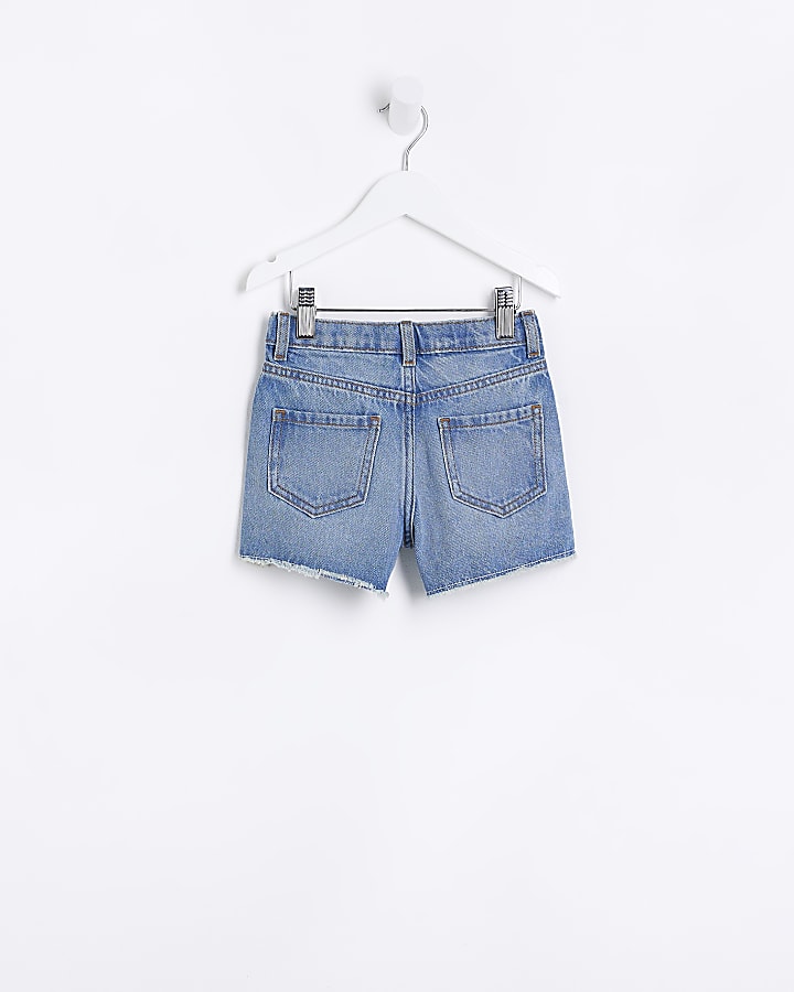 Mini Girls Blue Denim Mom Shorts
