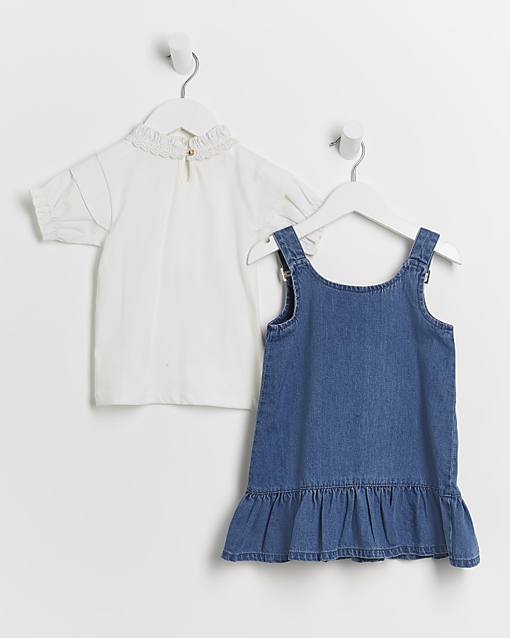Mini girls blue denim pinafore dress outfit
