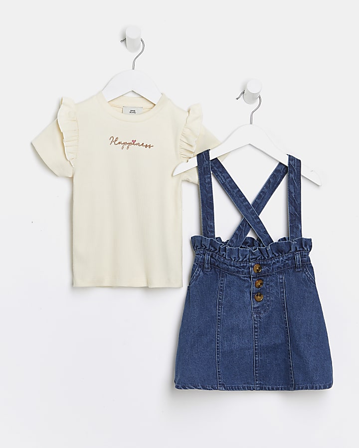Mini girls blue denim pinafore t-shirt dress