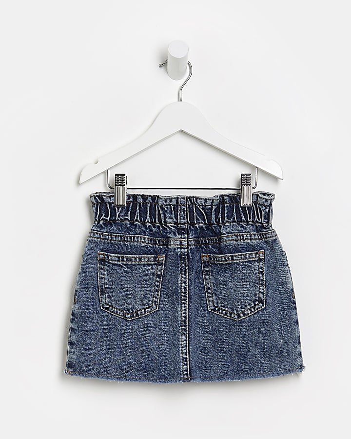 Mini girls blue ditsy embroidered denim skirt