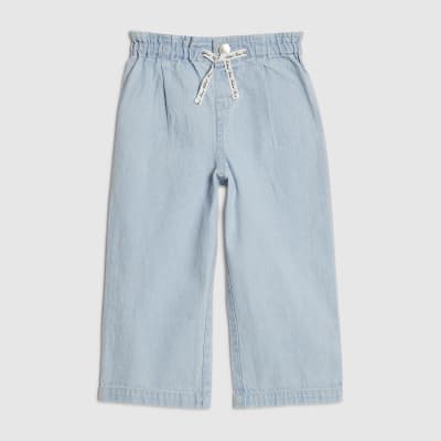 Mini Girls Blue Drawstring Wide Leg Jeans