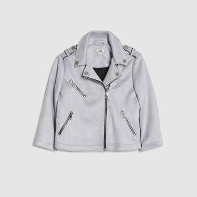 Mini Girls Blue Faux Suede Biker Jacket