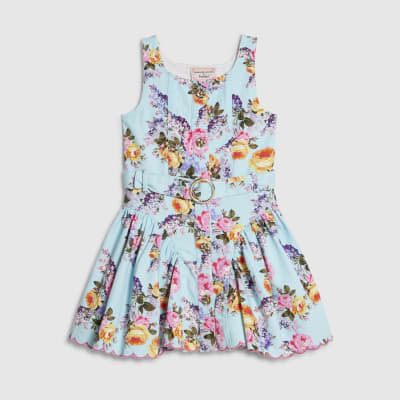 Mini Girls Blue Floral Prom Dress