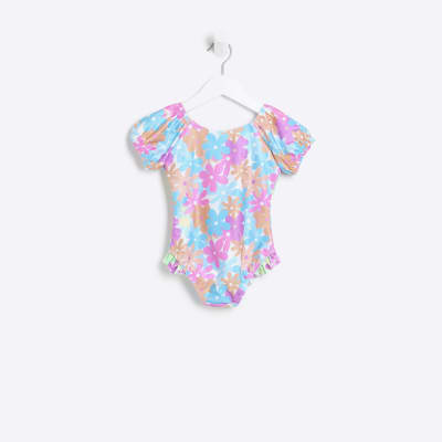 Mini Girls Blue Floral Swimsuit