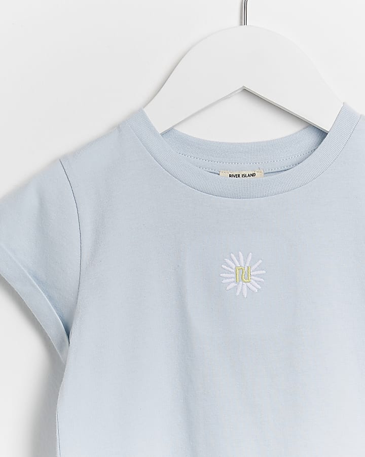 Mini girls blue floral t-shirt