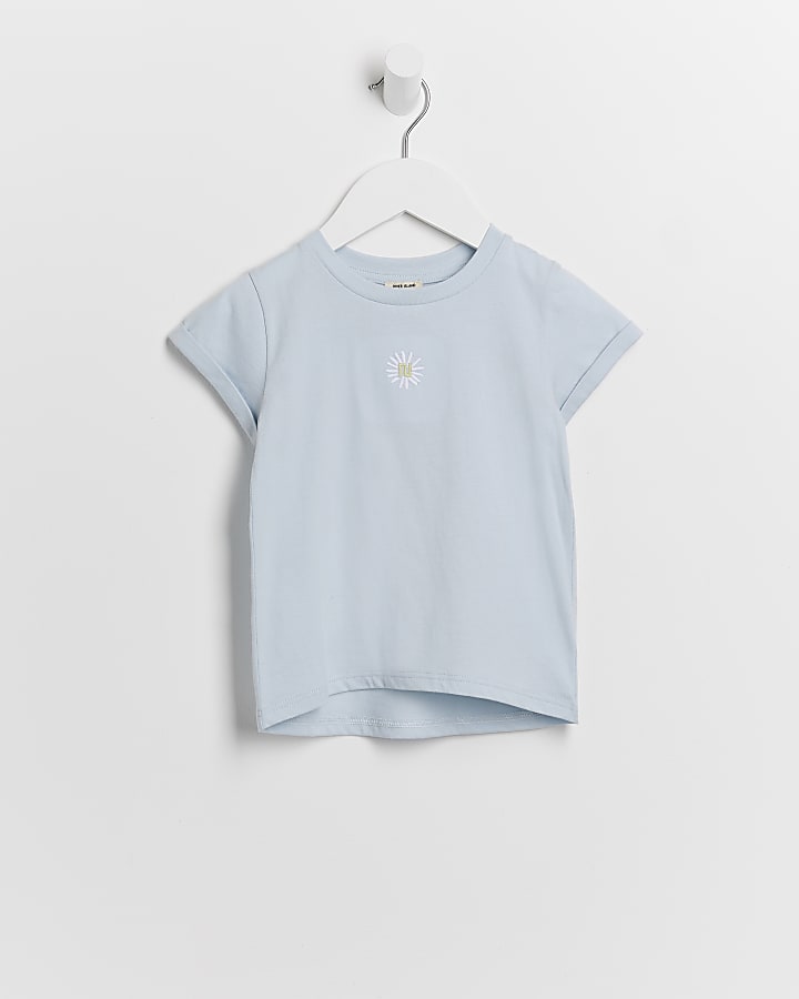 Mini girls blue floral t-shirt