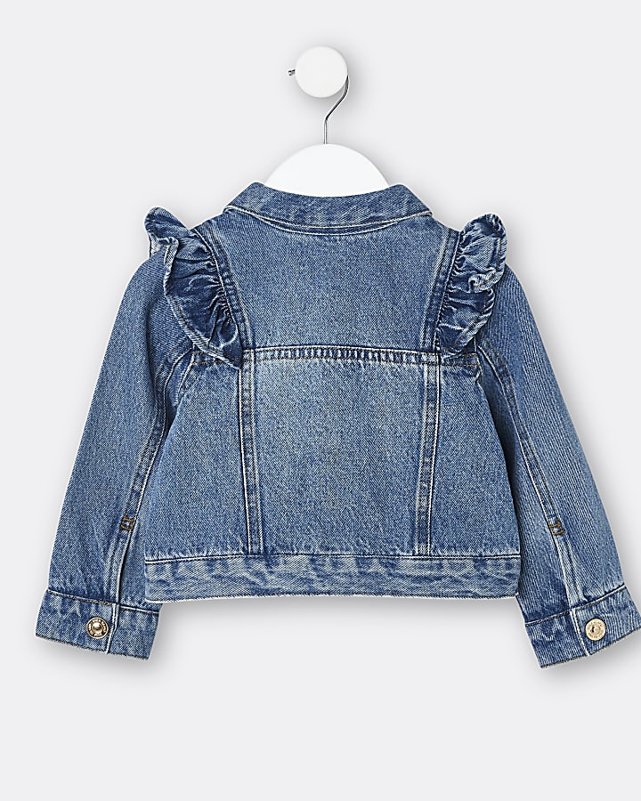 Mini girls blue frill detail denim jacket
