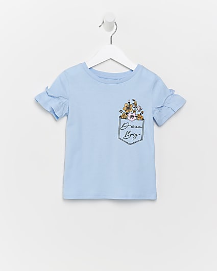 Mini girls blue frill floral t-shirt