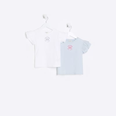 Mini girls blue frill sleeve t-shirts 2 pack