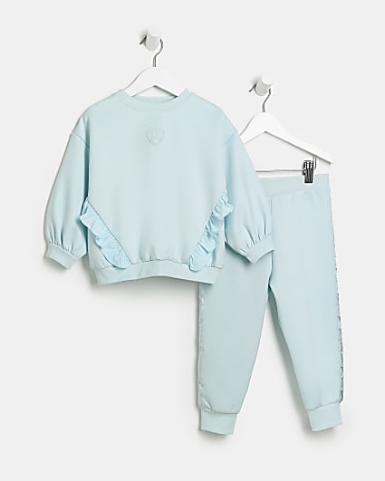 Mini Girls Blue Frill sweatshirt Outfit