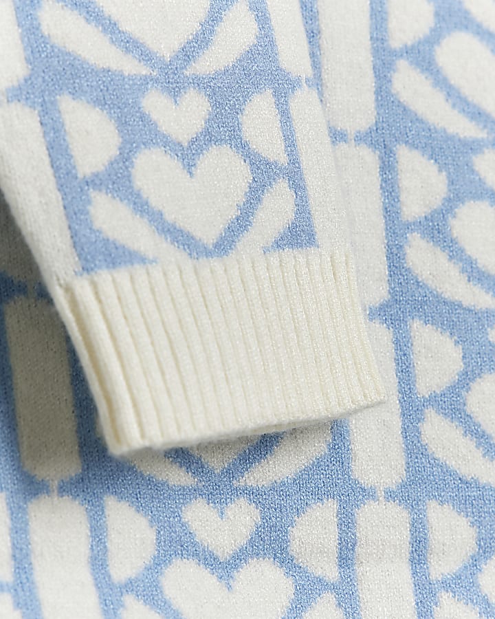Mini Girls blue Heart Monogram Cardigan set