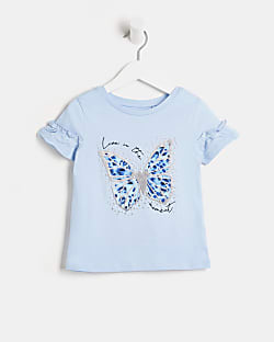 Mini Girls Blue Leopard Butterfly T-shirt
