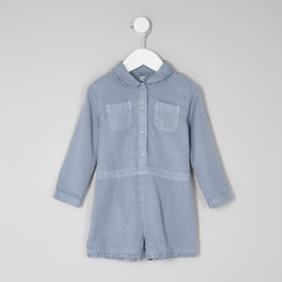 Mini girls blue long sleeve playsuit